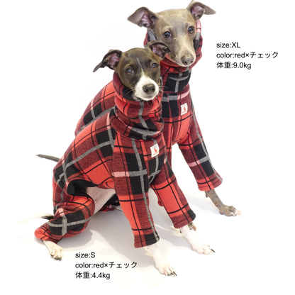 チェック柄のロンパース イタグレ服 犬服 ハンドメイド オーダー チェック柄のロンパース イタグレ服 犬服 ハンドメイド オーダー